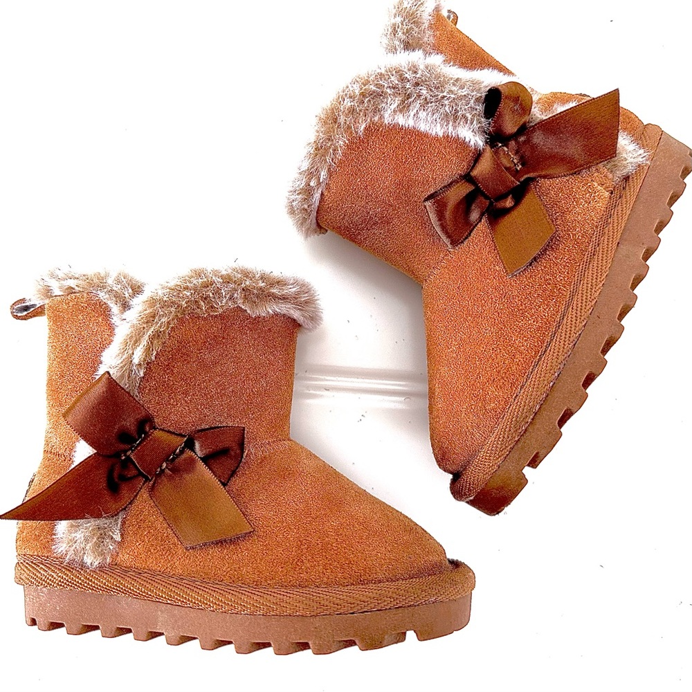 Children’s BEAR PAW Suede Brown Faux Fur Trimmed Boot with Bow Size 4 - Picture 2 of 12